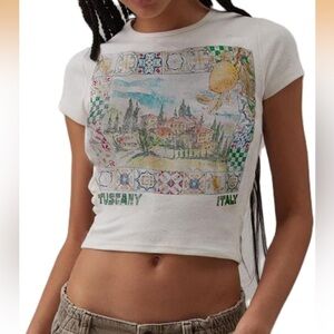Tuscany Italy Graphic Crop Top - White